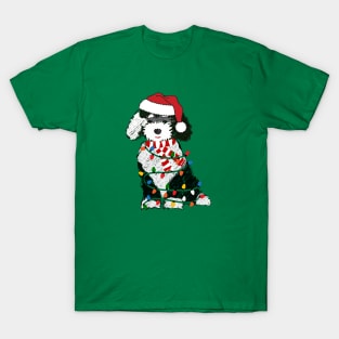 Cute Sheepadoodle Decorated With Christmas Lights T-Shirt